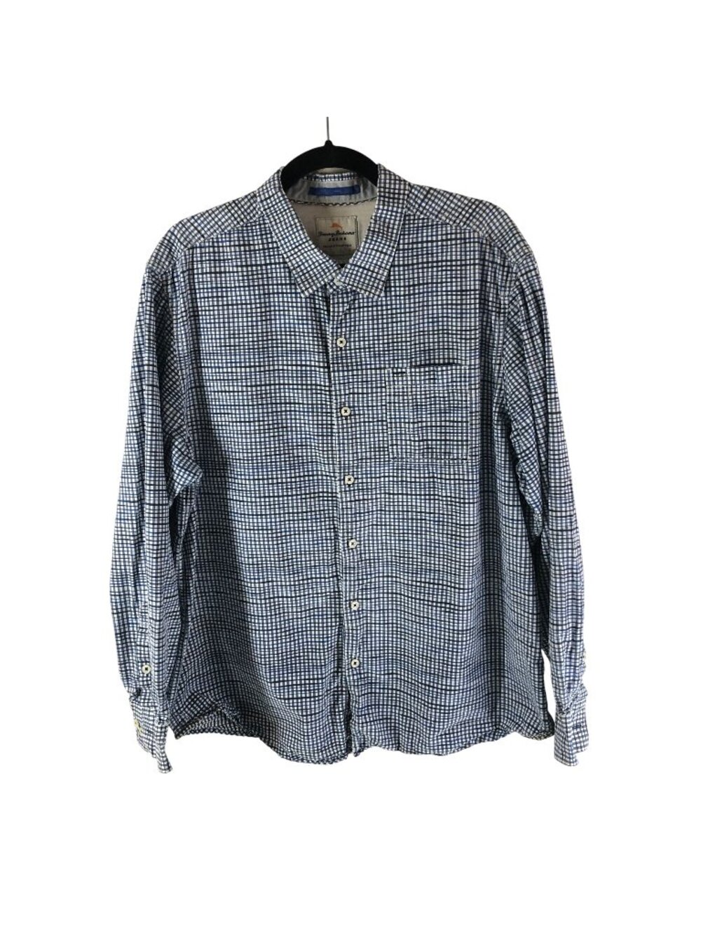 Tommy Bahama Jeans Mens Button Down Shirt Island Modern Fit Plaid Gray Blue XL